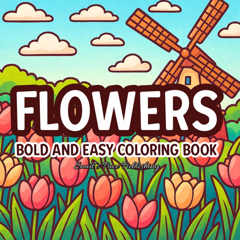 Flowers paperback cover with tulips and a windmill