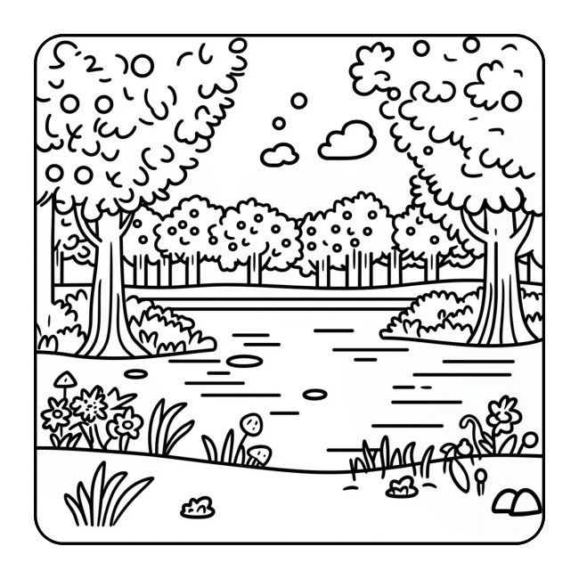 A peaceful garden pond — uncolored interior preview