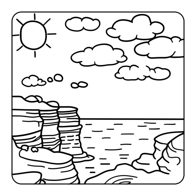 Coastal cliffs and sea — uncolored interior preview